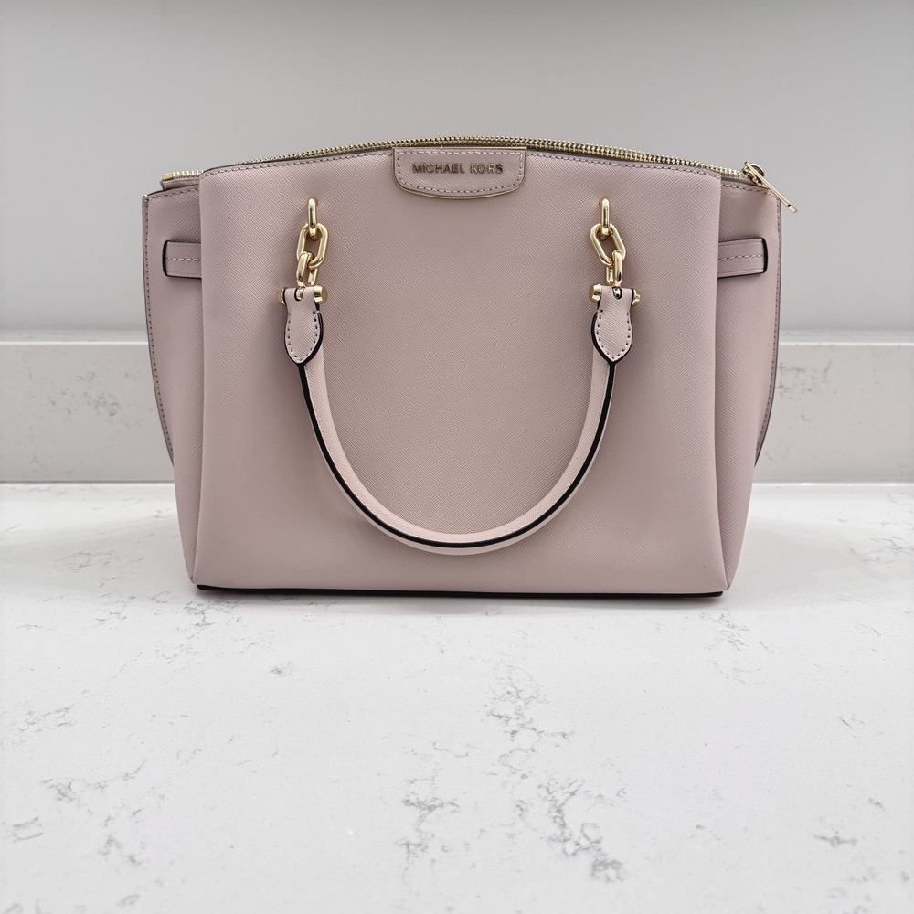 Michael Kors Women Medium Satchel Saffiano Leather Pink Gold Hardware Purse